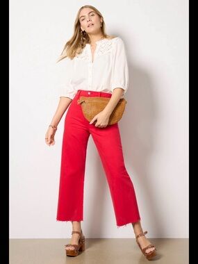 Pistola penny wide leg raw hem red jeans